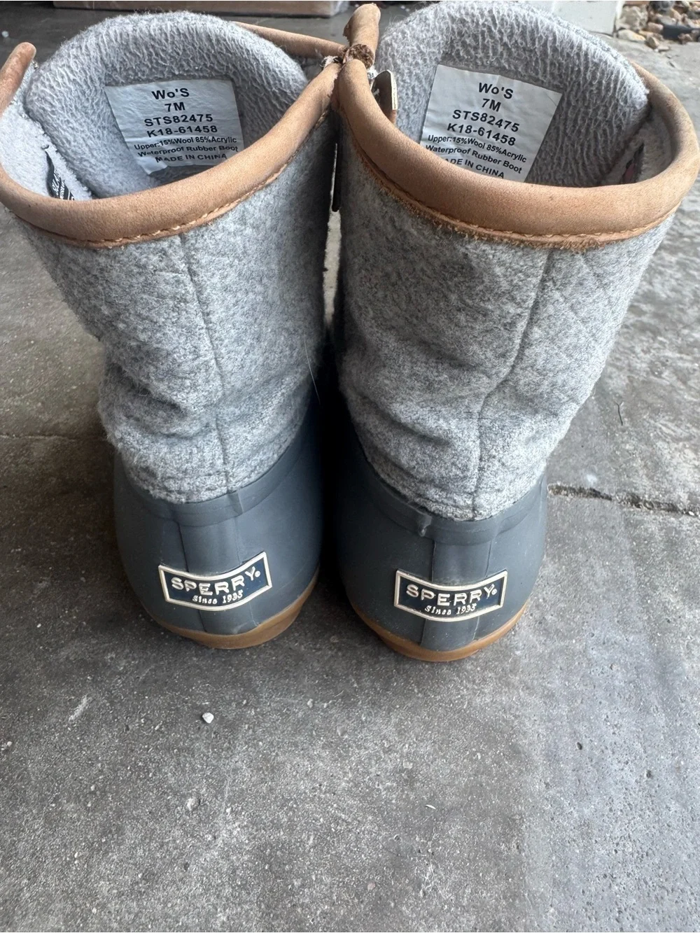 Sperry Gray and Tan Wool-Trim Duck Boots